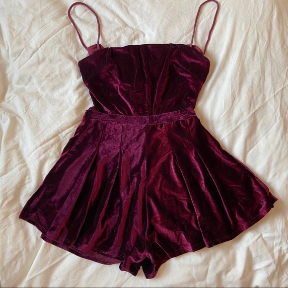 Lucy in the Sky Pants - Maroon Velvet Romper